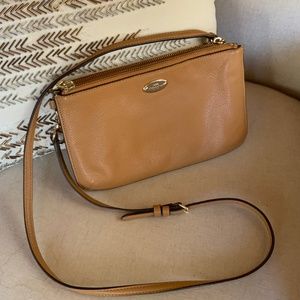 Authentic Coach tan leather crossbody with shoulder and and wristlet strap